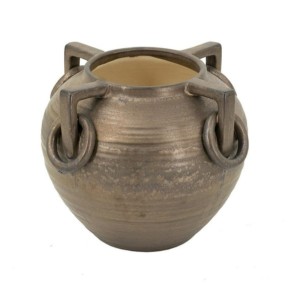 A&B Home Bronze Round Ceramic Vase with Handles 8.1" x 8.1" x 7.1"
