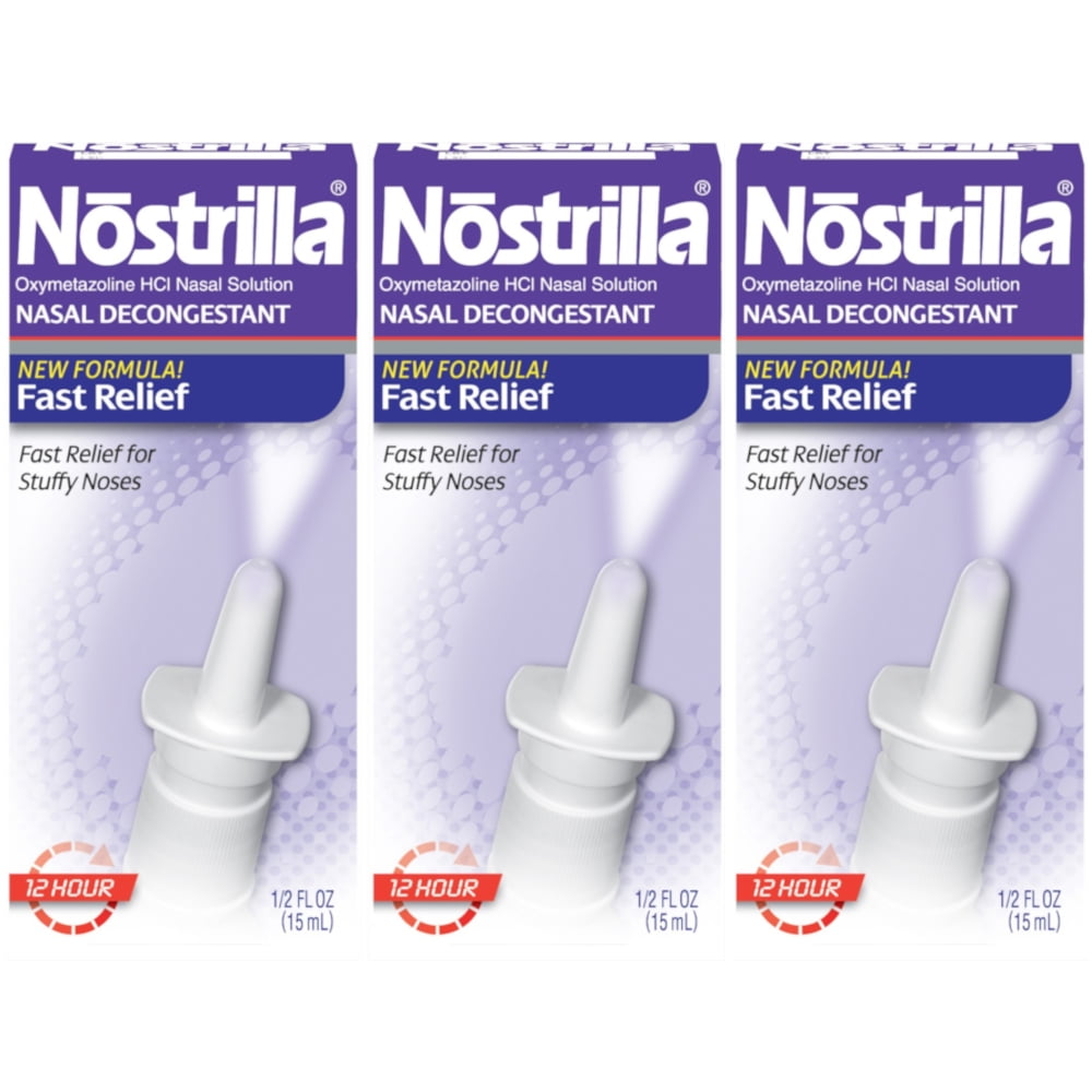3 Pack Nostrilla Nasal Decongestant 12 Hour Fast Relief 15 ml for