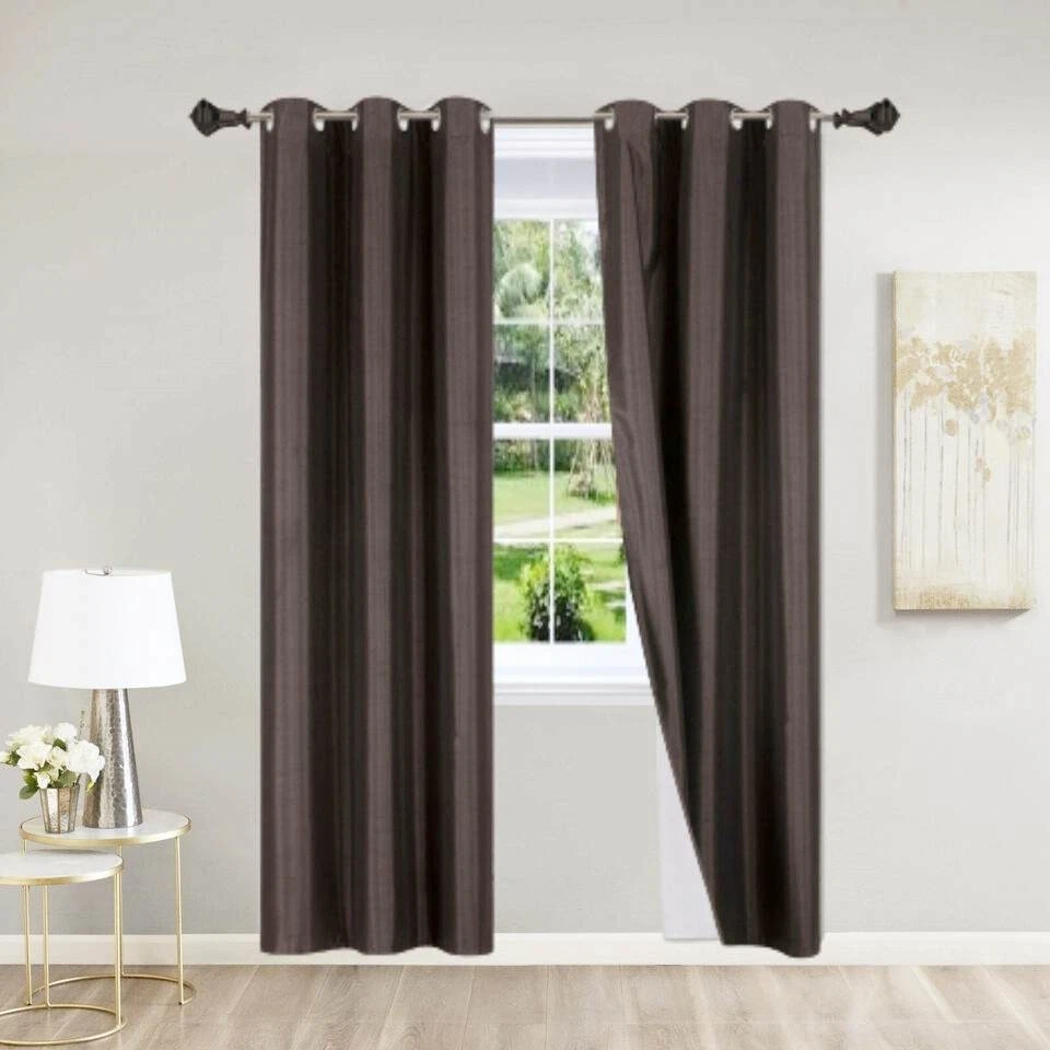 Gorgeous Home Linen Set of 2 Panels 100% Blackout Bedroom Window Curtain Panels, 84", Brown
