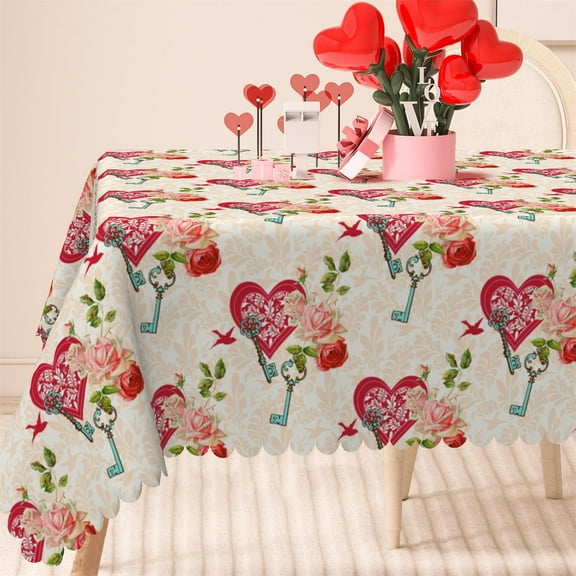 Valentines Tablecloth for Rectangle Tables,Love Heart Table Cloth,Holiday Table Cover for Dining Kitchen Decor Party Banquet,60x84