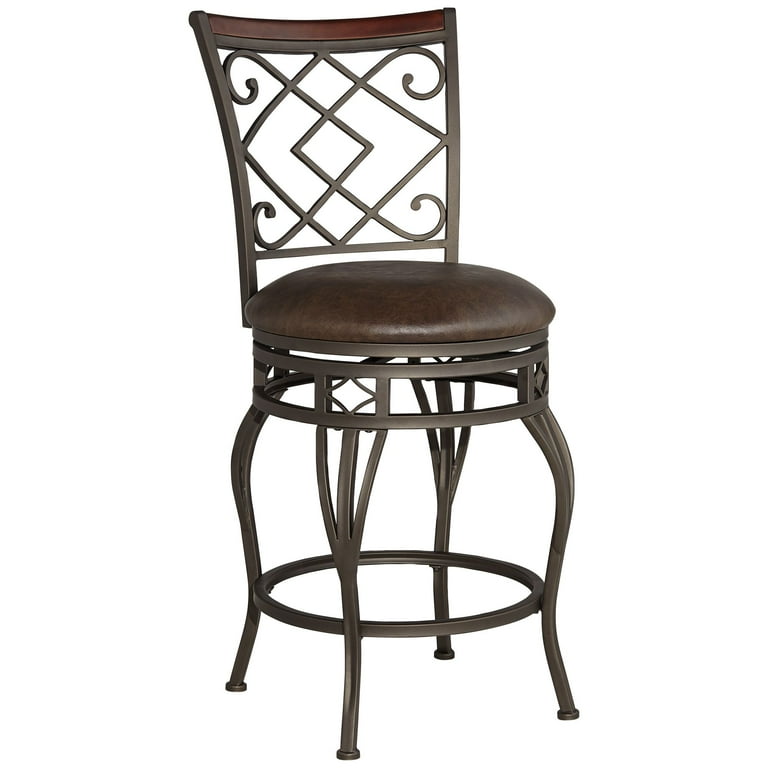 Hartley Wood and Bronze Metal Swivel Counter Stool
