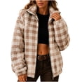thumbnail image 2 of Sherpa Fleece Jackets for Women Versatile Plaid Zip Up Long Sleeve Work Wear Coats, 2 of 8