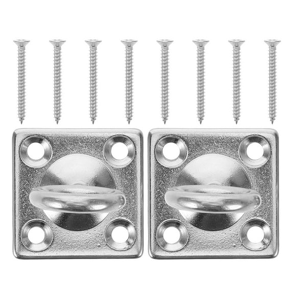 Stainless Steel Heavy Duty Eye Plate Hooks for Fixing Use Silver 2pcs