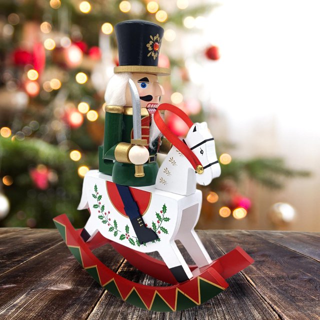 Adorno tradicional de cascanueces de madera, caballo balancín de madera, regalo de Navidad, escritorio, decoración navideña, estante para dormitorio, estilo C