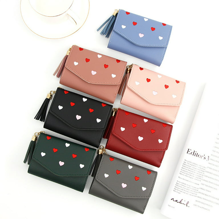 Ladies long pu leather wallet fashion zipper large capacity long card  holder heart-shaped embroidery money bag phone coin wallet