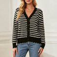 thumbnail image 3 of Lixiuxyad ‌Women's V-Neck Striped Knit Cardigan Long Sleeve Button-Front Summer Knit Tops,Black, 3 of 6