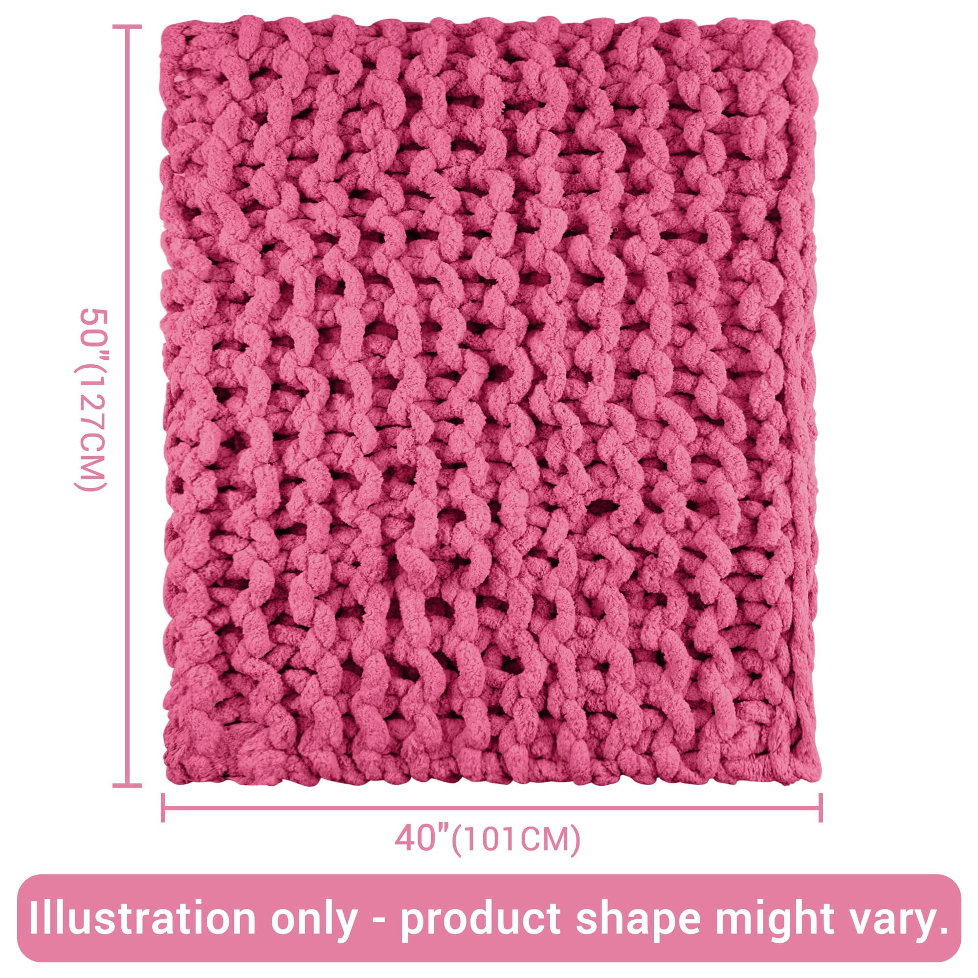 Viviland Chunky Knit Chenille Throw Blanket 40"x50" Rose Soft Washable 100% Handmade for Couch Bed Sofa Room Decor