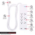 GE 7Outlet 2 USB Port Surge Protector with 6 ft. Extension Cord, White