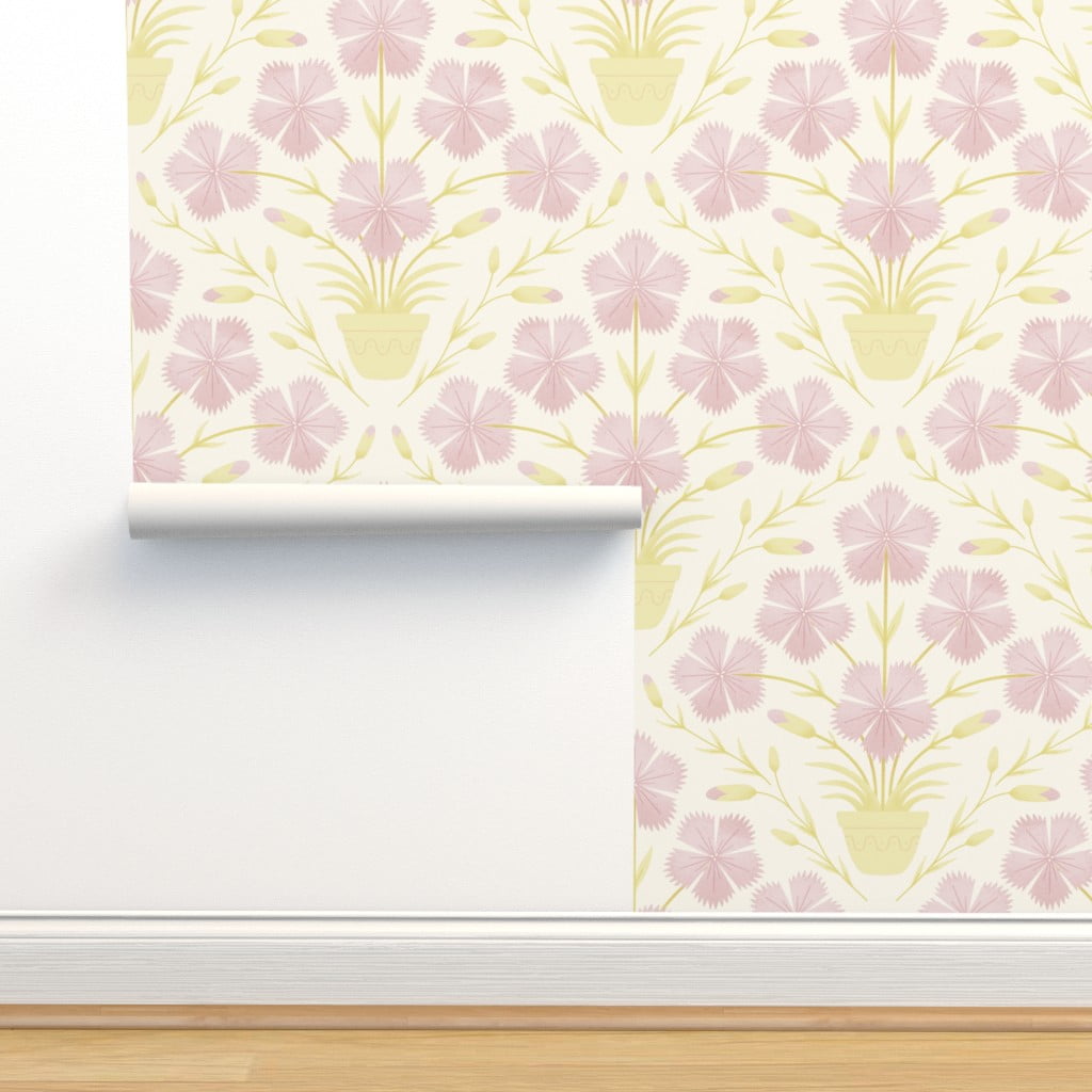 Peel & Stick Wallpaper 12ft x 2ft - Pastel Floral Flower Damask Pink