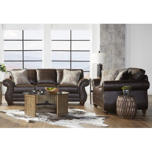 Leinster Faux Leather Upholstered Nailhead Sofa and Loveseat Set