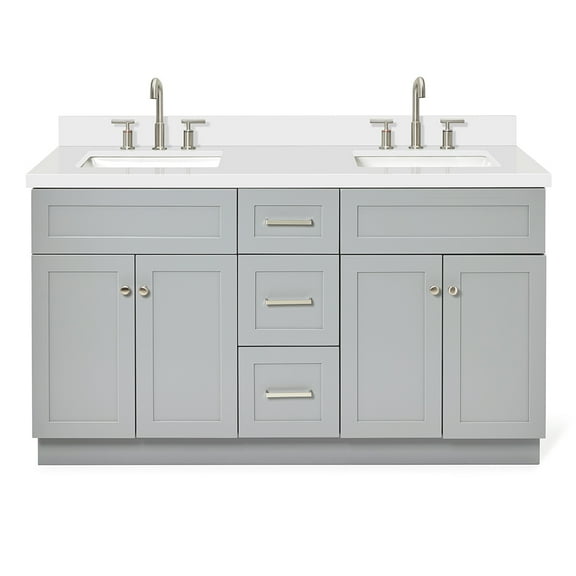 Ariel Hamlet 61 In. Double Rectangle Sink Vanity With White Quartz Countertop In Grey