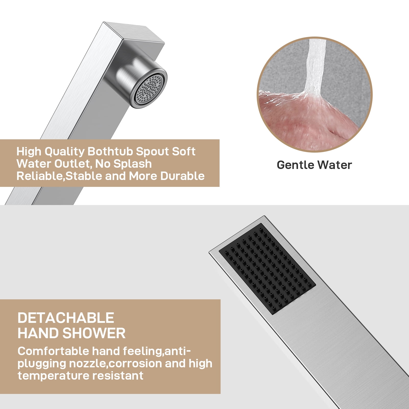 Brushed Nickel Freestanding Bathtub Faucet, Floor Mount Tub Filler,Standing Tub Faucet,Single Handle Brass Tap with Handheld Shower and Swivel Mixer Spout