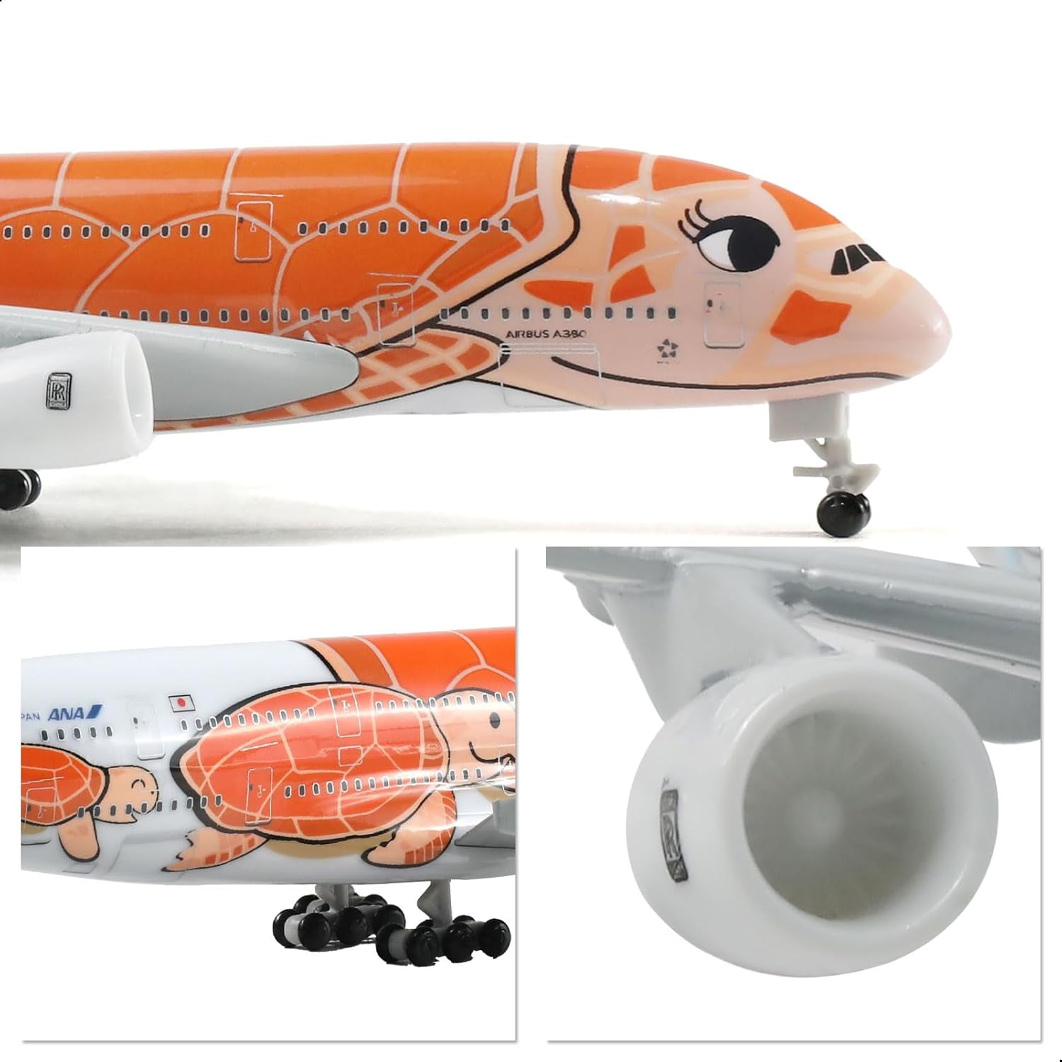 PRIYAL A380 1/300 ANA Orange Turtle Metal Diecast Airplane Model Airbus A380 Model Plane (7 inches/20cm) with Display Stand for Aircraft Gifts or Alloy Airplane Collection - JA383A