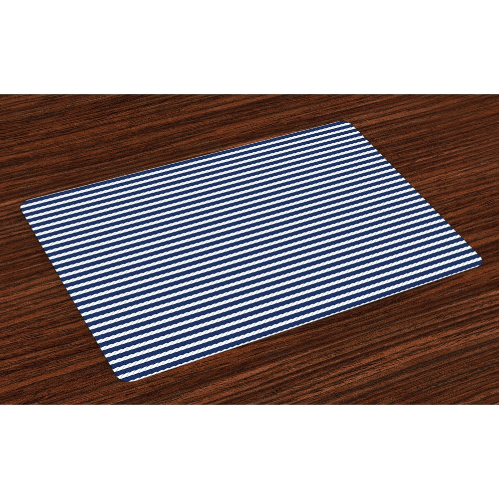 Navy Blue Placemats Set of 4 Yacht Navy Marine Themed Rope Stripe