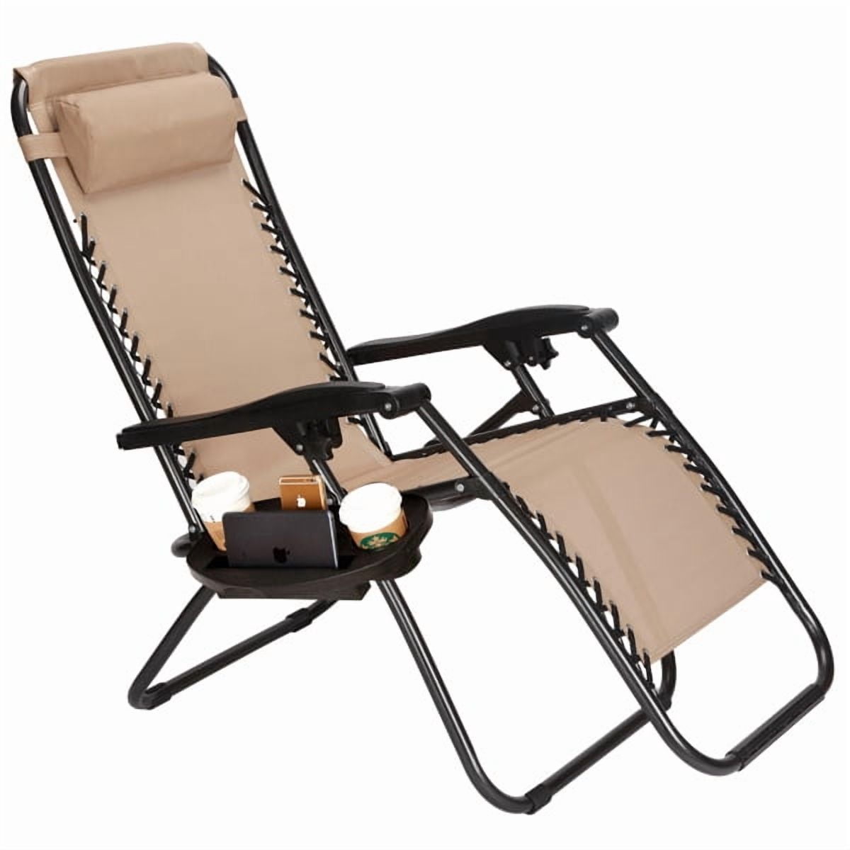 Set of 2 Zero Cravity Lounge Chairs,Outdoor Patio Folding Recliners for Pool Beach with Pillow and Cup Holder