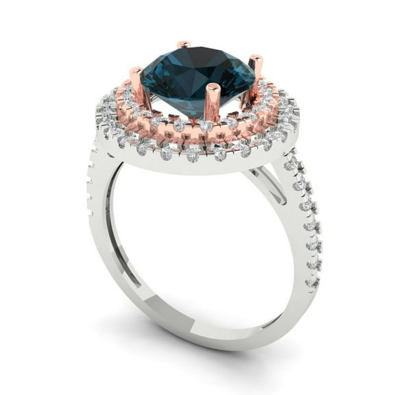 2.6 ct Round Cut Natural London Blue Topaz Halo Engagement Ring for Women in 18K White/Rose Gold