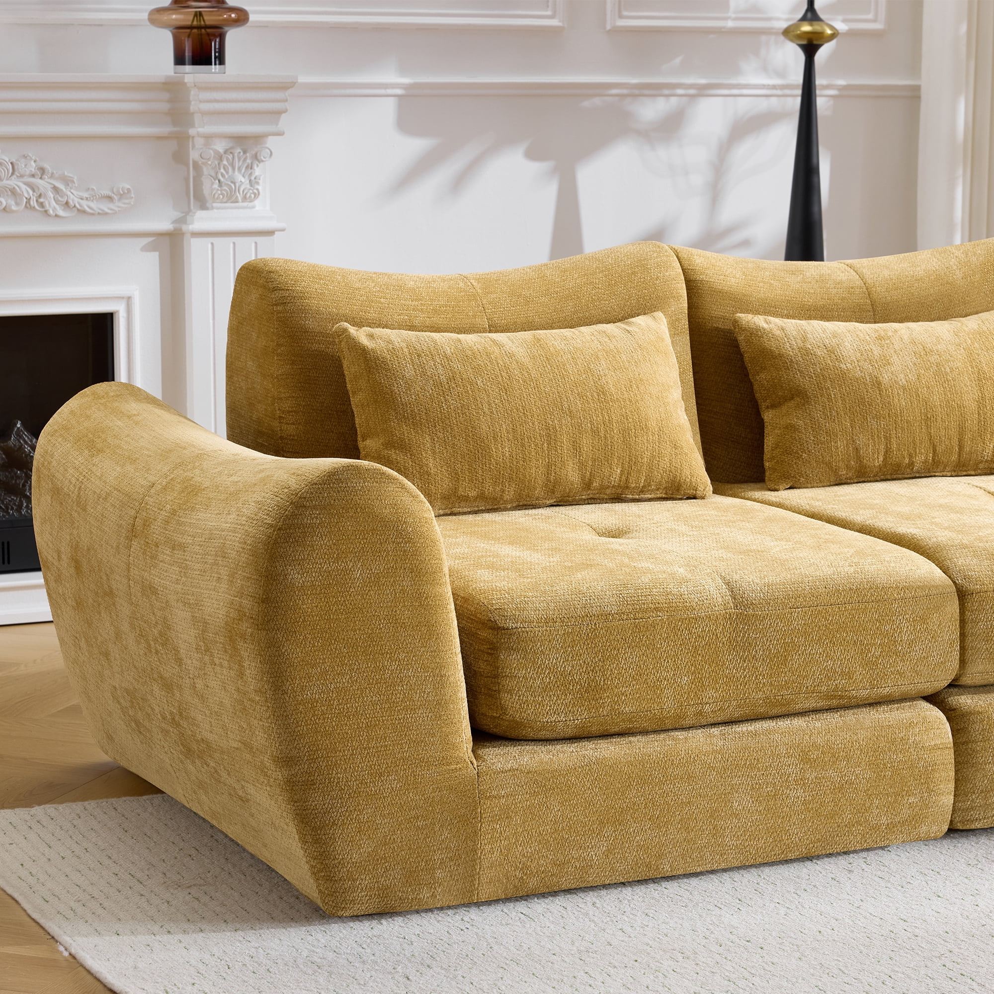 101.5" Modular Sectional Sofa,Chenille Cloud Sofa Couch Convertible Folding Sofa Bed for Living Room,Bedroom,Apartment,Yellow