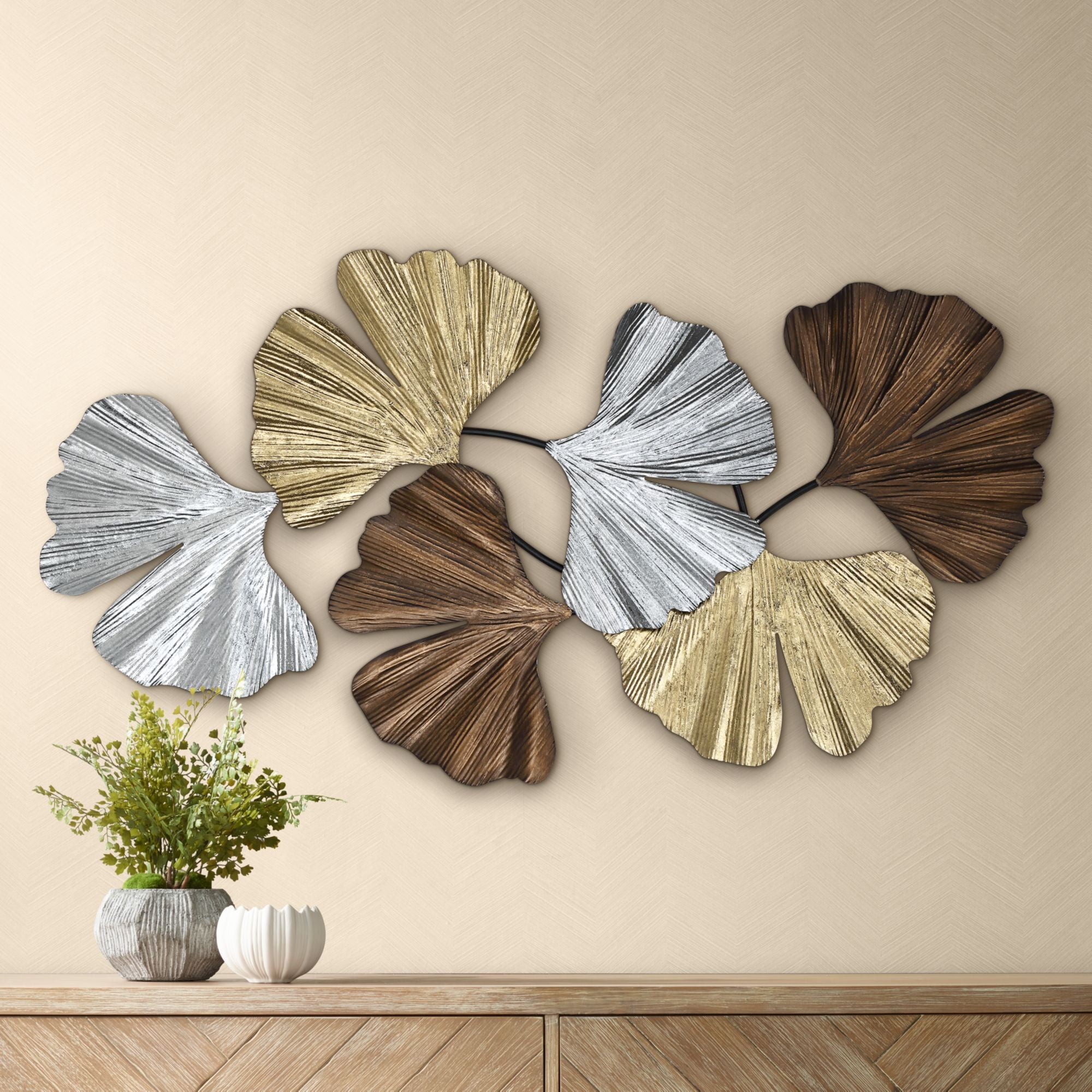 Newhill Designs Metallic Leaves 41" Wide Metal Wall Art