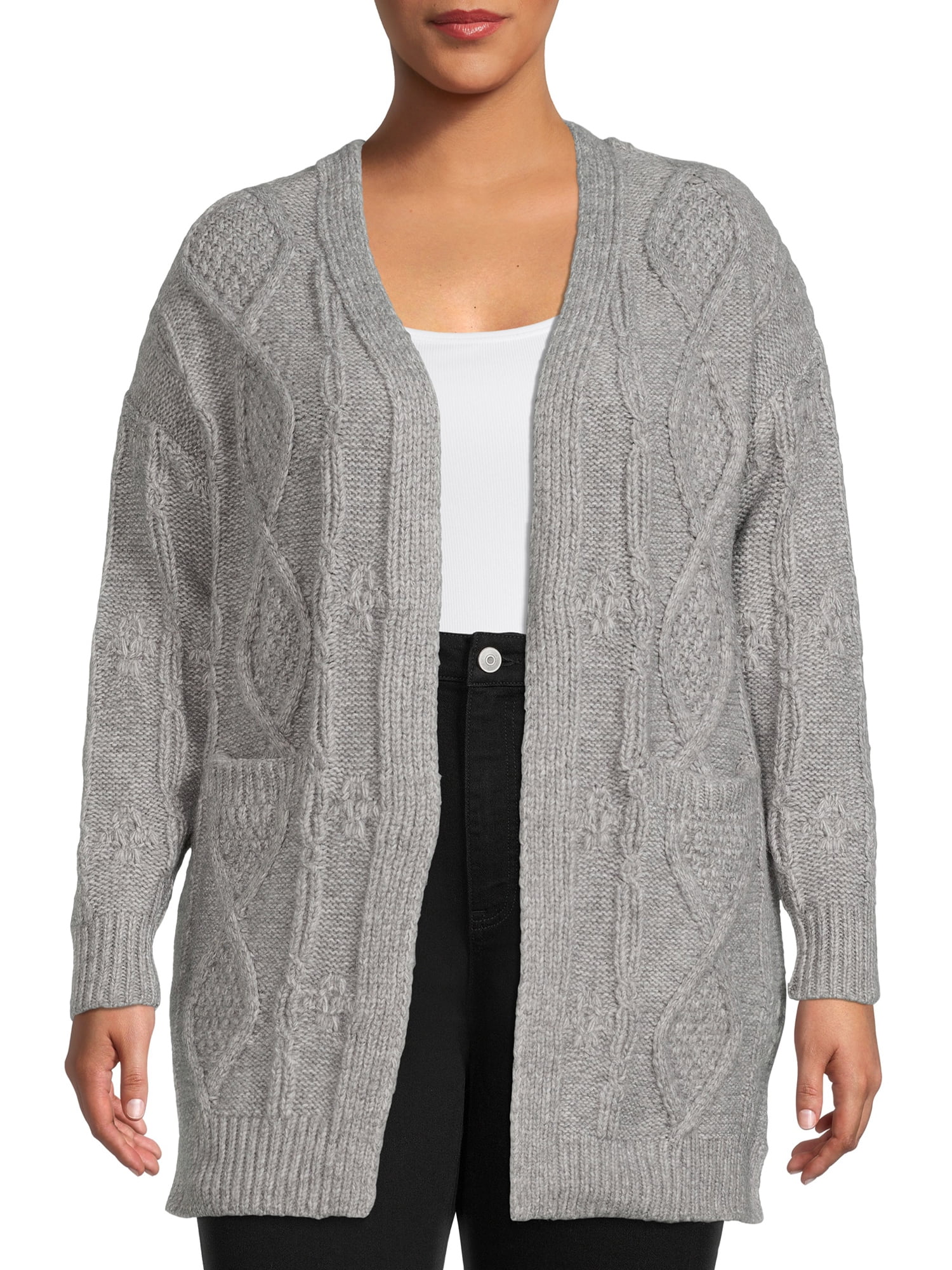 Time and Tru Women's Open Front Cable Cardigan