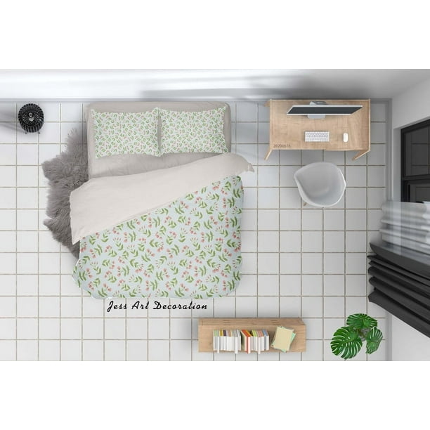3D Rojo Verde Floral Funda de edredón Set Ropa de cama Set Funda nórdica Fundas de almohada Sf38