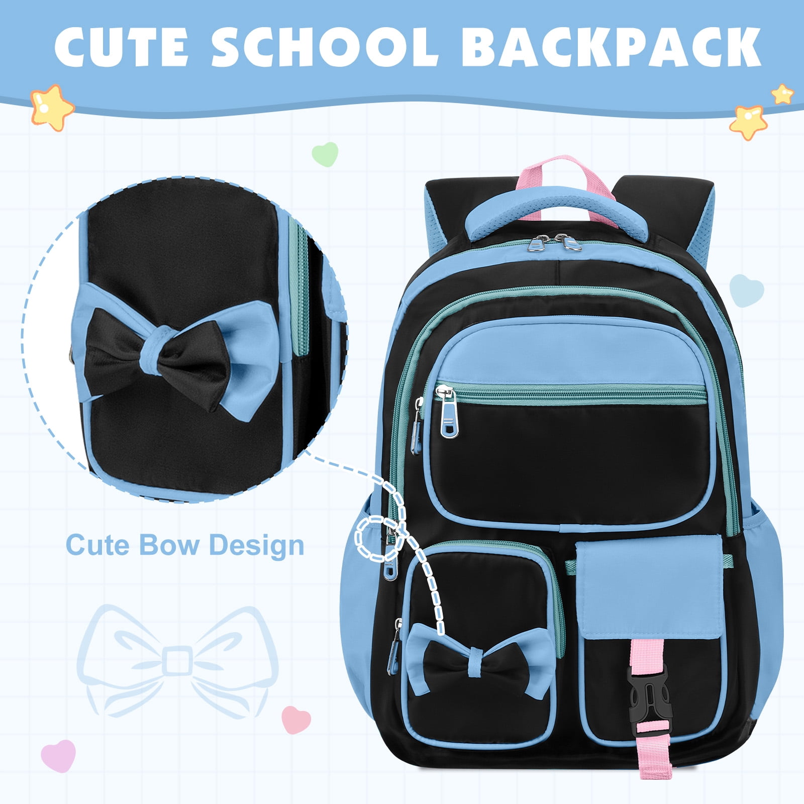 DAKIMOE Kids Backpack School Backpacks for Teens Cute Girlish Middle High School Bookbag Large Capacity Lightweight Waterproof Daypack for College Students