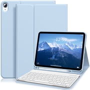 Aoub Keyboard Case for iPad 11th/10th Generation 11 inch/10.9 inch (2025/2022) A16 with Pencil Holder, Magnetic Detachable Wireless Bluetooth Folio Stand Rechargeable Keyboard Cover, Light Blue
