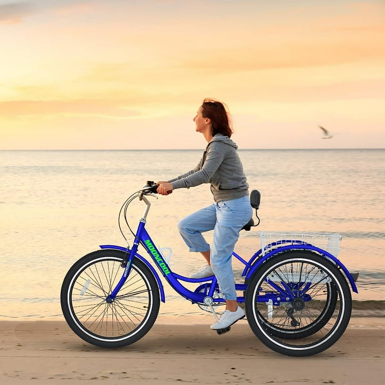 3 wheel beach bicycle Mooncool Adult Tricycles, 7 Speed Adult Trikes, 24 Inch 3 Wheel Bikes with Low Step-Through, Foldable/Not Foldable Tricycle for Adults, Women, Men,