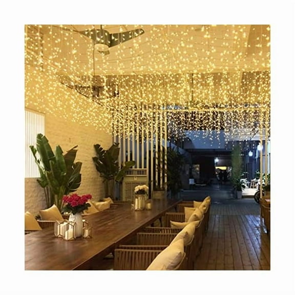 CJBLED Icicle Lights, 96 LEDs 13FT 8 Modes Window Curtain Extendable Fairy Christmas Ceiling Dangling Hanging Twinkle Memory Lights for Party Decorations Outdoor Indoor (Warm White, 4M)