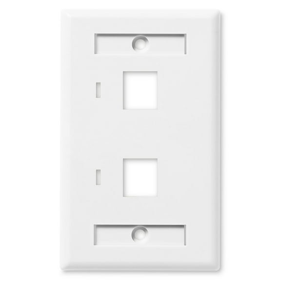 NavePoint Keystone Jack Wall Plate 2-Port, Low Profile, Single Gang, White, 10-Pack