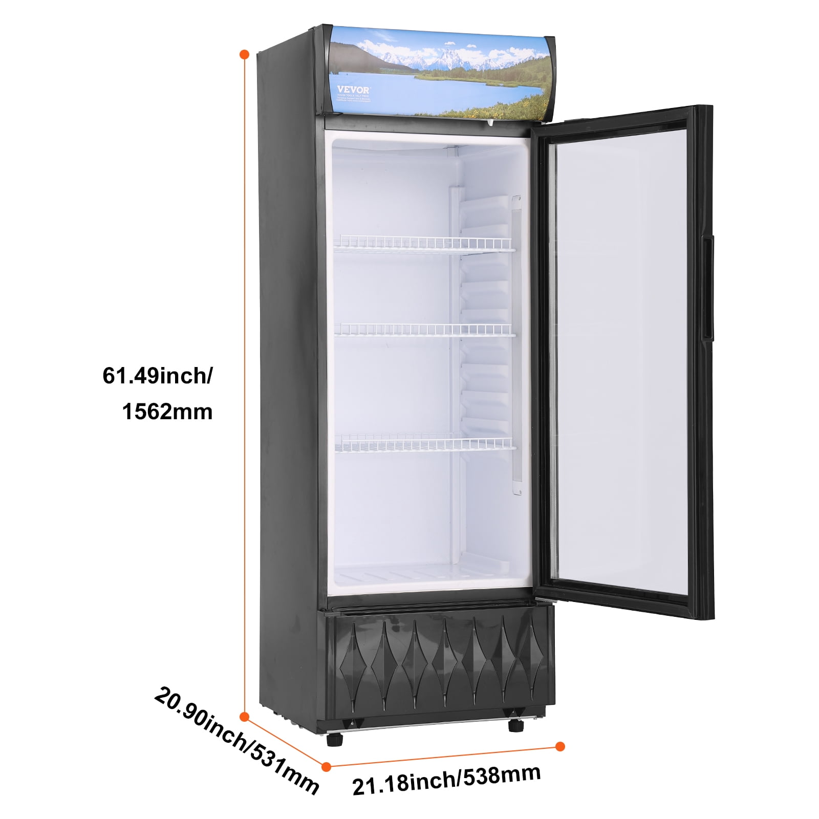 KFFKFF Commercial Merchandiser Refrigerator Cooler 6.8 Cu.Ft/ 195L with 3 Shelves