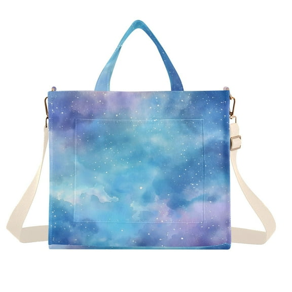 Starry Light Blue Sky Corduroy Tote Bag Handbag Large Messenger Bag Shoulder Crossbody Zipper Bag Purse