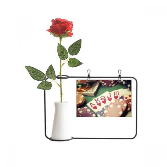 Hearts Flush Poker Gambling Photo Artificial Rose Flower Hanging Vases Decoration Bottle