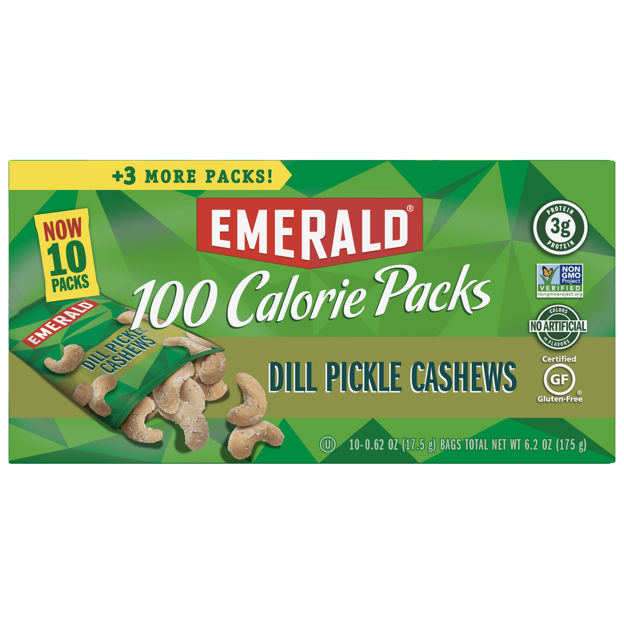 Emerald Nuts, Dill Pickle Cashews 100 Calorie Packs, 0.62 Oz, 10 Ct