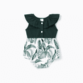 thumbnail image 3 of PatPat Family Matching Outfits Baby Girl Clothes Romper Bodysuit Flutter Sleeve Ruffle Collar Button Front Tropical Leaf Print Snap Crotch One Piece Outfit, Army green, Baby Girl: 9-12M, 3 of 6