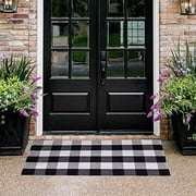Homcomoda Doormats for Entrance Way Outdoors/Indoor Cotton Plaid Checkered Door Mat Hand Made Braided Floor Mats (23.6" x 51.2")