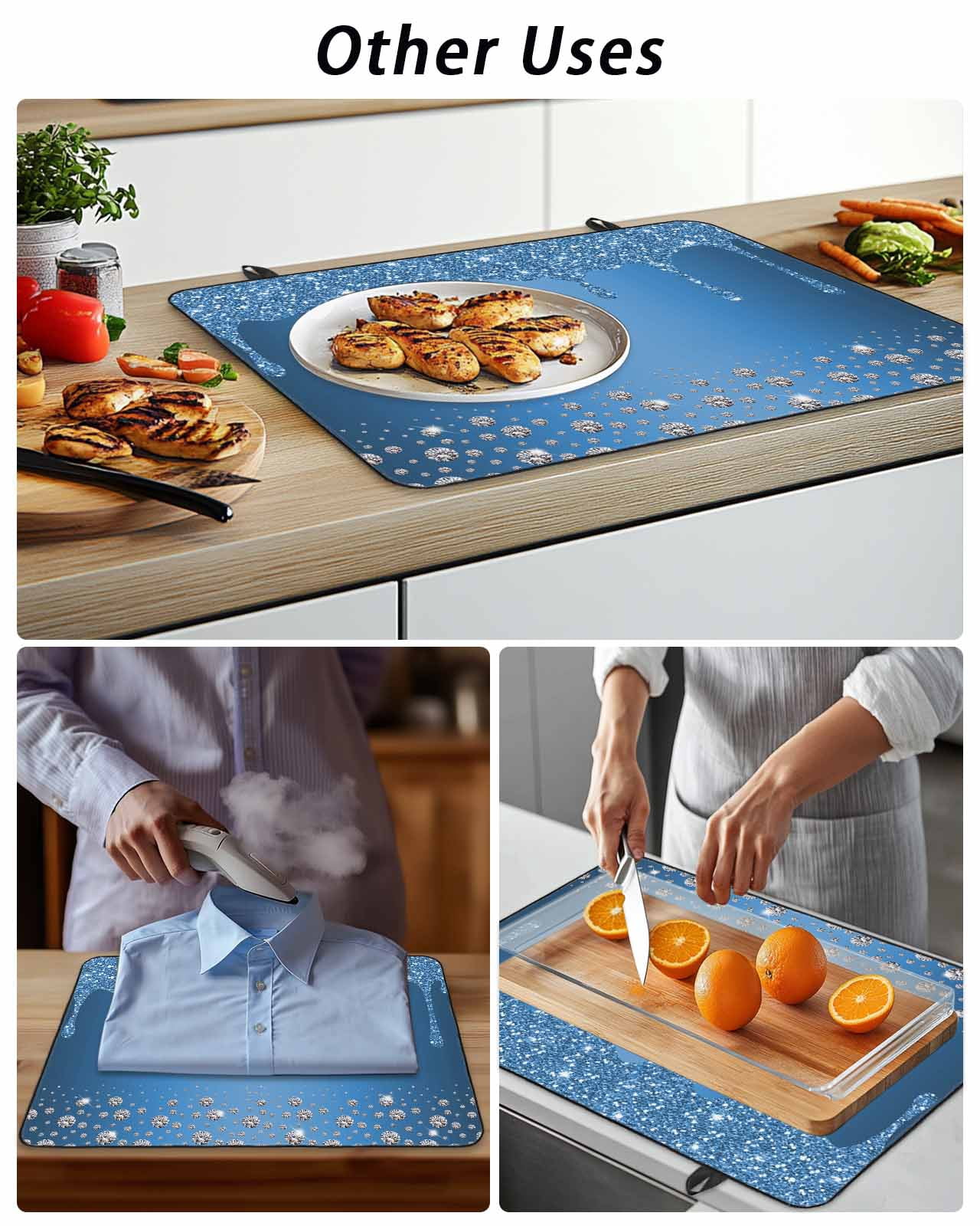 Stove Top Covers for Electric Stove, Modern Blue Glass Stovetop Cover Protector, Abstract Diamond Luxury Gradient Induction Cooktop Protector Oven Mat for Kitchen Countertop 24"x21"