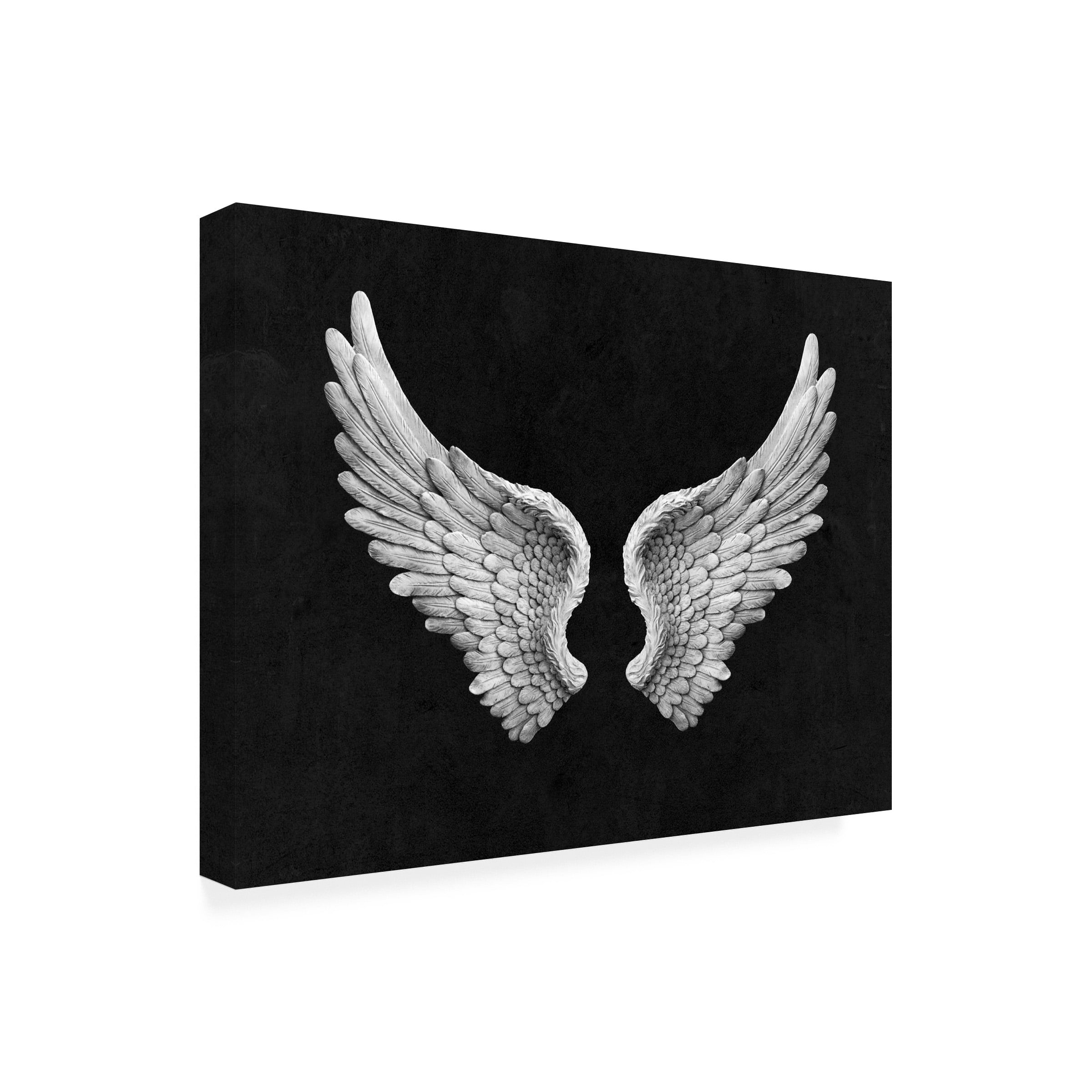 Canvas Wall Art - Tom Quartermaine 'Black and White Angel Wings on Black up' Wall Art for Living Room, Bedroom, or Office DÃ©cor by Trademark Fine Art - 24 x 18 Inches