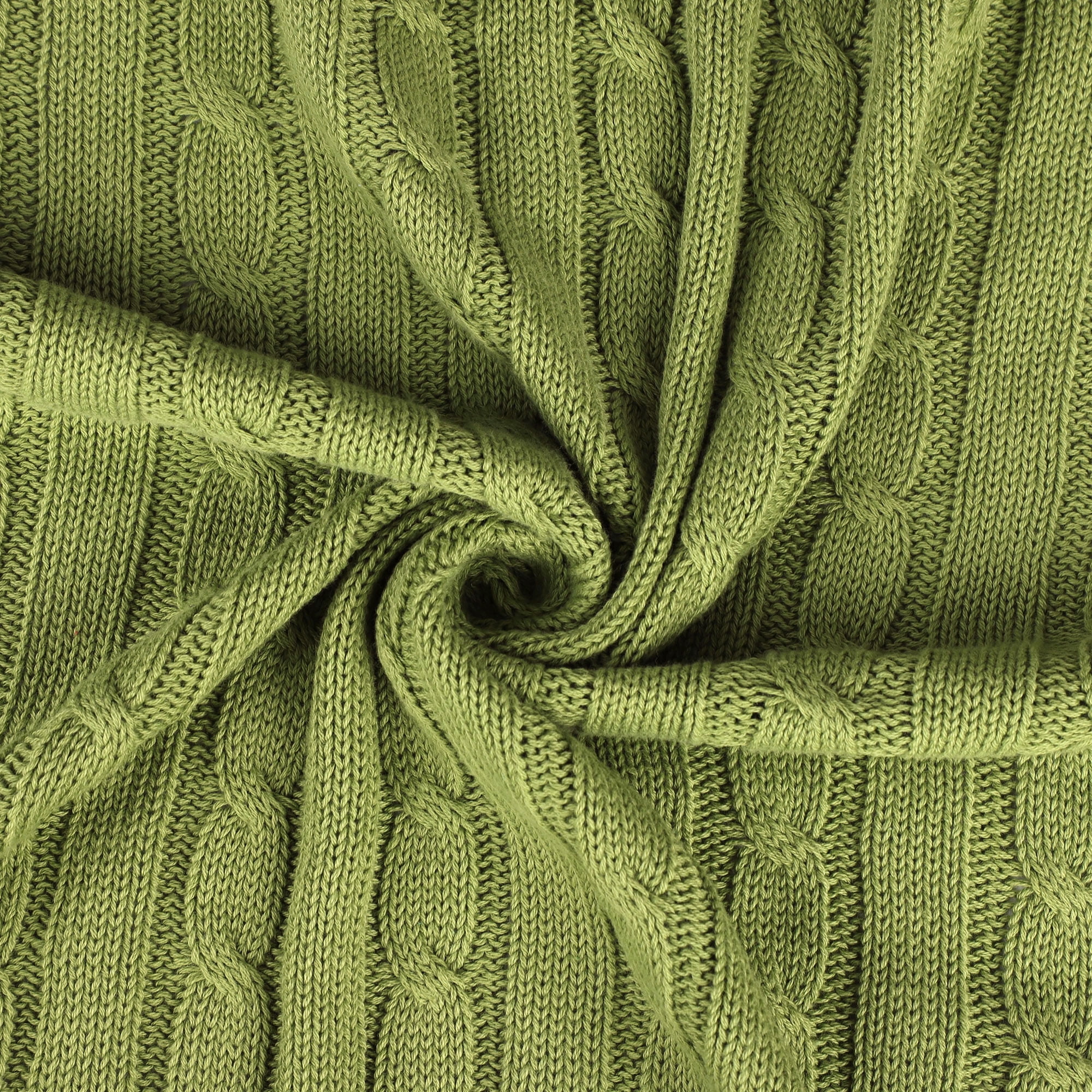 Unique Bargains 100% Cotton Cable Knit Throw Bed Blanket Green 51" x 59"
