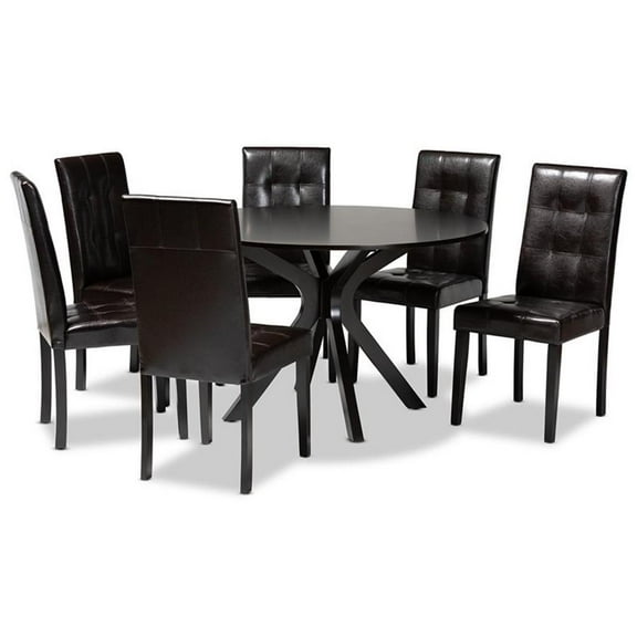 Bowery Hill Dark Brown Faux Leather Wood 7-Piece Dining Set