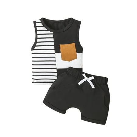 

Emmababy Striped Tank Top with Elastic Waist Shorts Set for Baby Boys