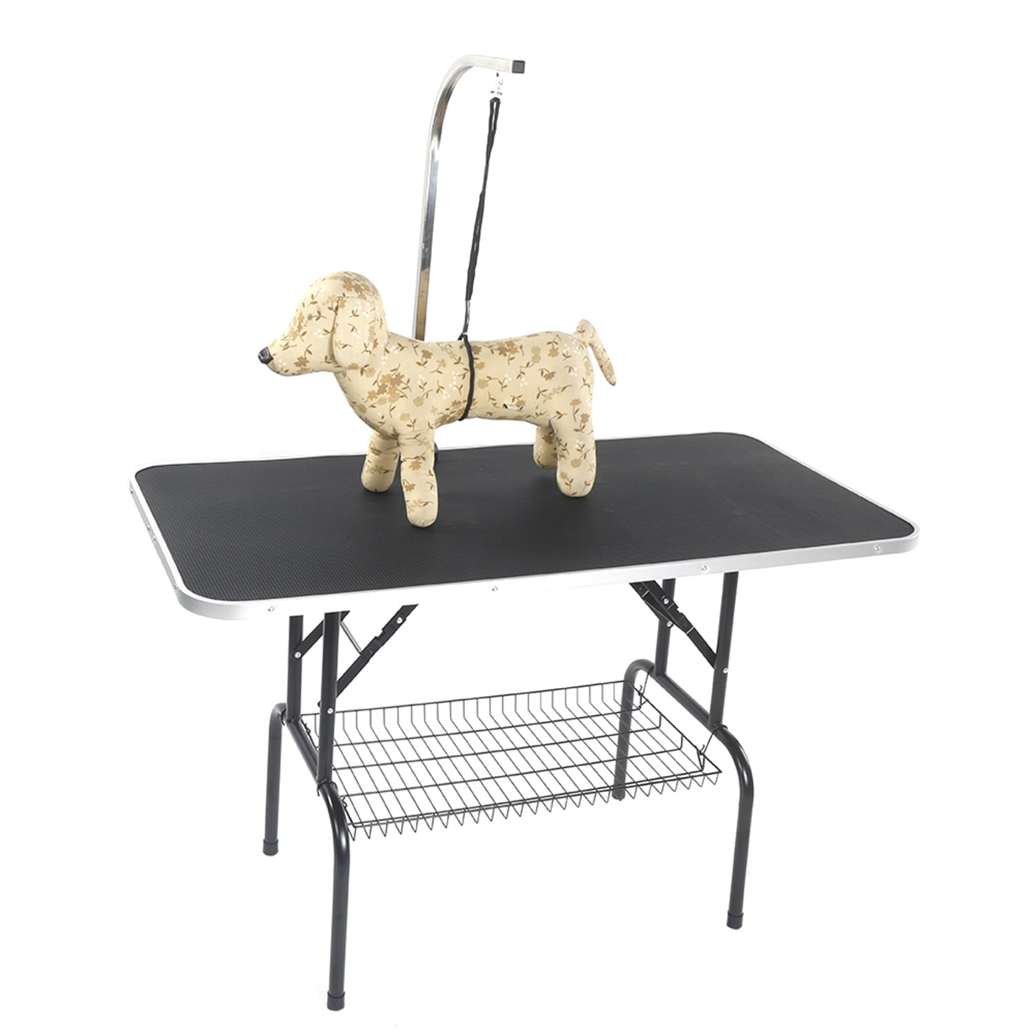 Pefilos 48" Foldable Pet Grooming Table for Dogs with Mesh Tray and Adjustable Arm Silver Base with Black Table, L Pefilos 48" Foldable Pet Grooming Table for Dogs with Mesh Tray and Adjustable Arm Silver Base with Black Table, L