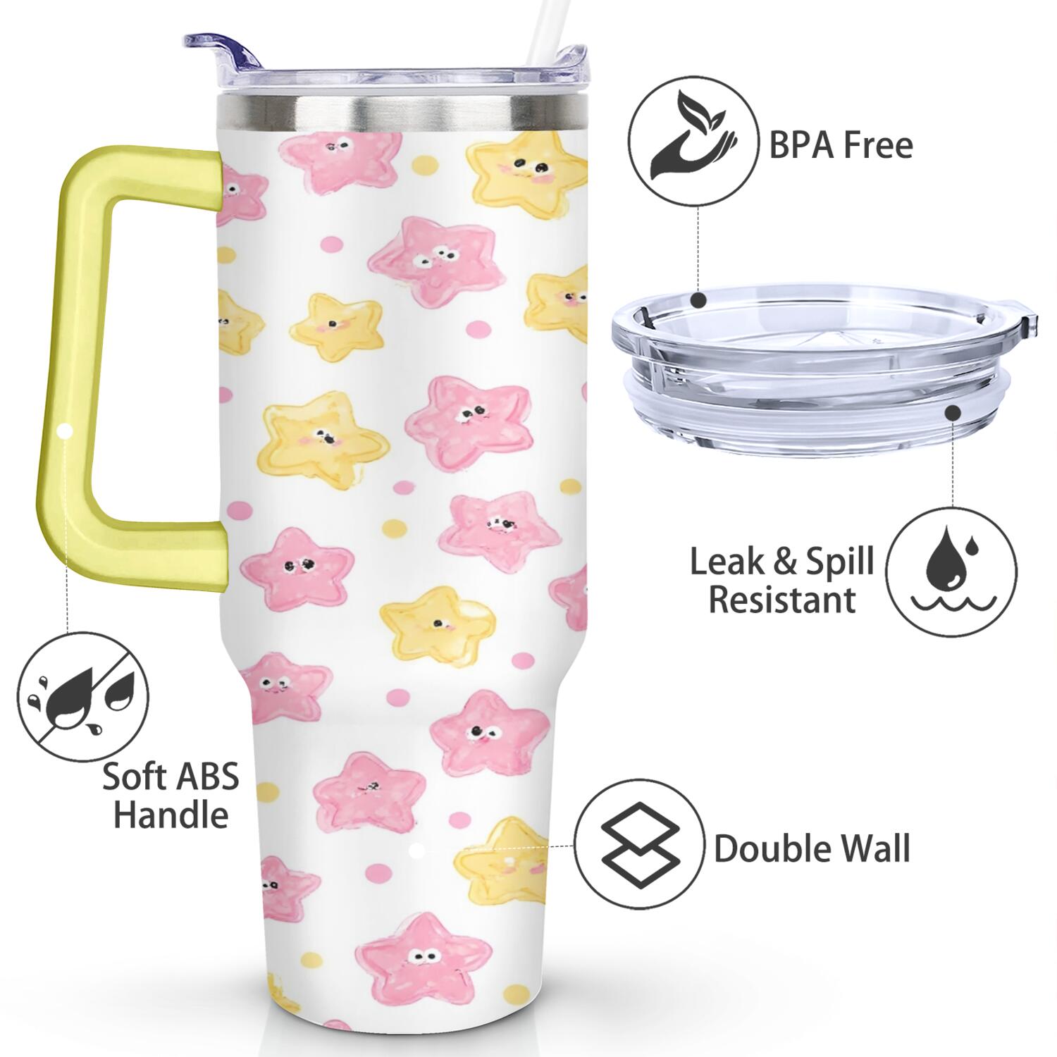 40 oz Tumbler Starfish with Handle Stainless Steel Water Bottle Leak Resistant Cup Car Cup Holder Friendly for Travel Commuting