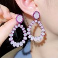thumbnail image 3 of Oval Black Gold Plated Cubic Zirconia Pink Long Wedding Dangling Drop Earrings, 3 of 8