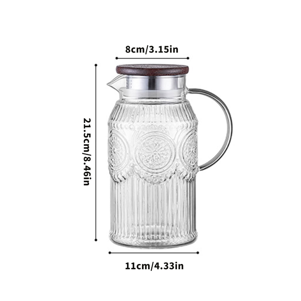lanema Sun Pattern Retro Glass Pitcher Practical Lid Included For Kitchen And Living Room Use