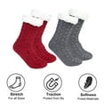 thumbnail image 5 of 2 pairs Fuzzy Socks for Women Fluffy Cozy Winter Warm Soft Fleece Comfy Thick Socks - Twisted wine red + twisted light gray, 5 of 8
