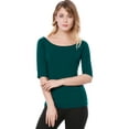 thumbnail image 3 of Camiseta Suave de media manga Allegra K con cuello redondo Entallado para Mujer Verde oscuro L, 3 of 6