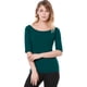 thumbnail image 3 of Camiseta Suave de media manga Allegra K para mujer, Cuello redondo, Entallado, Verde oscuro, XS, 3 of 6