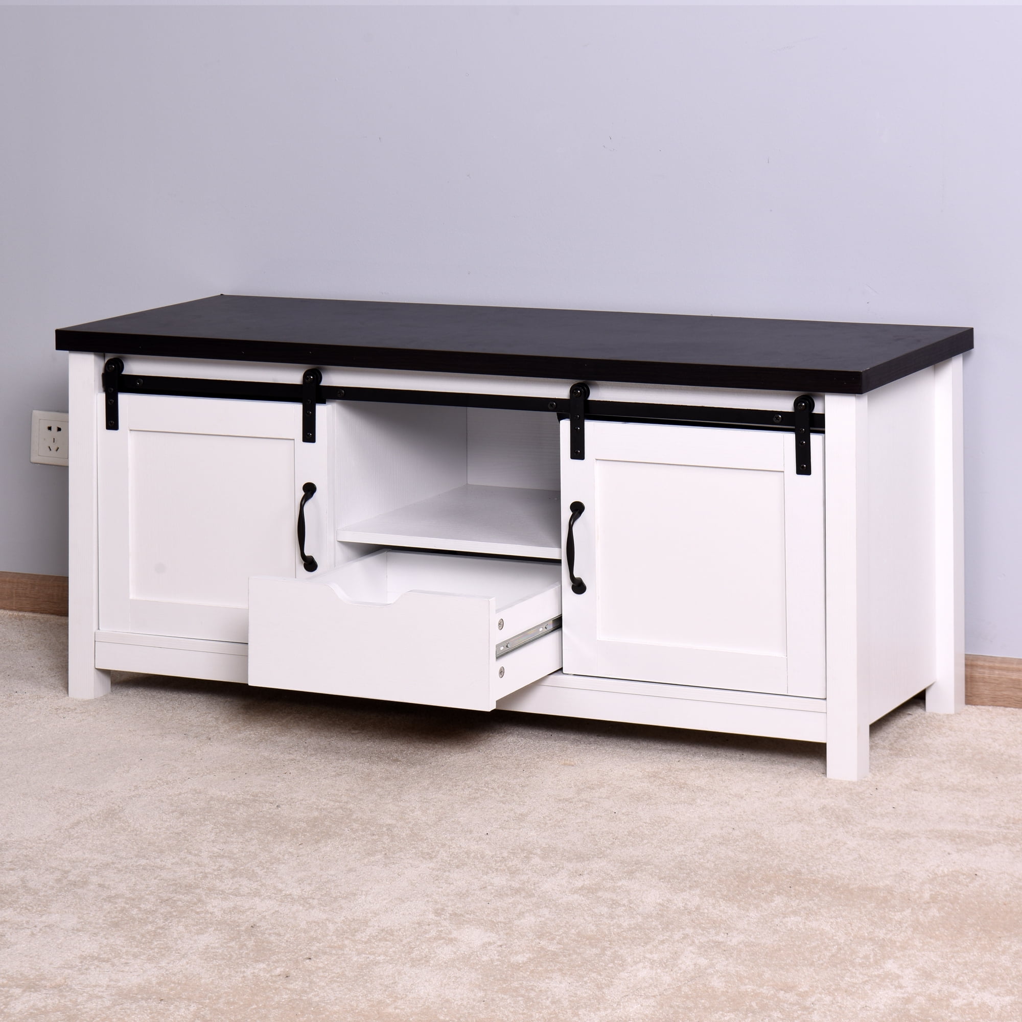 Kepooman Wooden TV Stand with 2 Barn Doors, Modern Media Entertainment Center Console Table for Living Room Bedroom, White Kepooman Wooden TV Stand with 2 Barn Doors, Modern Media Entertainment Center Console Table for Living Room Bedroom, White