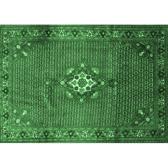 Ahgly Company Indoor Rectangle Persian Emerald Green Traditional Area Rugs, 2' x 5'