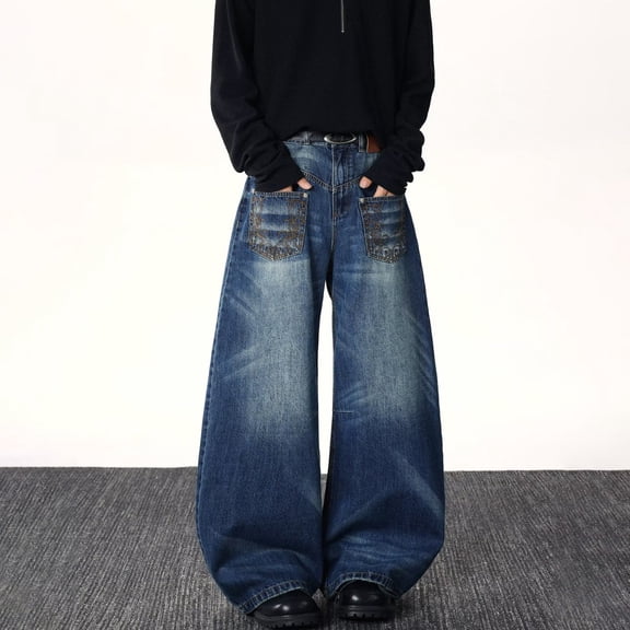 Conairie Big And Tall Jeans for Men Casual Stretch Denim Pants Solid Lightweight Comfortable Travel Long Jeans With Pocket Blue L